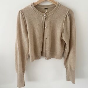 Free People Tan cashmere pearl button Cardigan Sweater